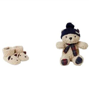 Dearfoams Baby Boys Girls Harley Baby Bear Bundle Slippers & Matching Teddy Bear